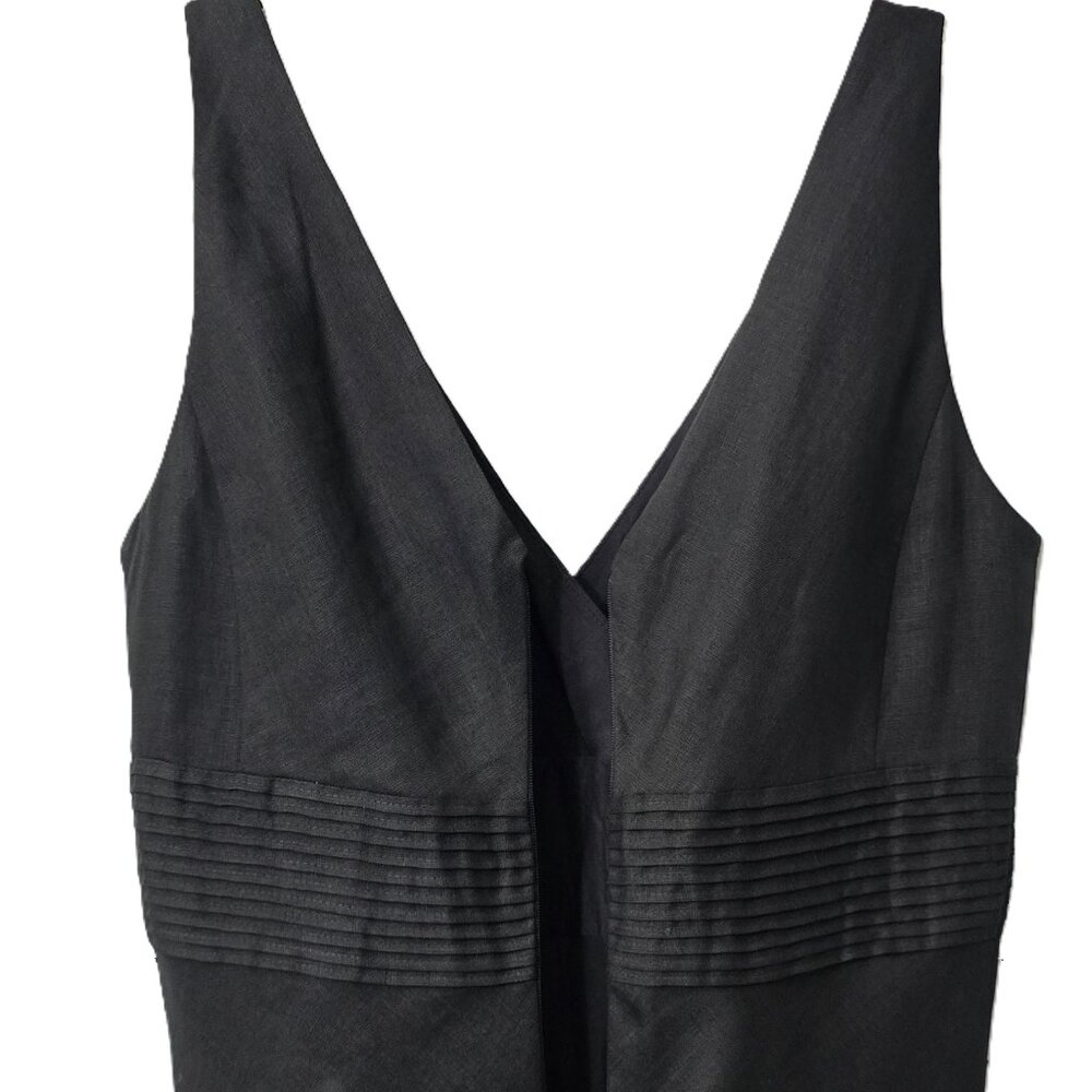 J Crew Linen Dress 2 XS Fit Flare Fully Lined V Neck Black Wedding Party LBD - Picture 7 of 7